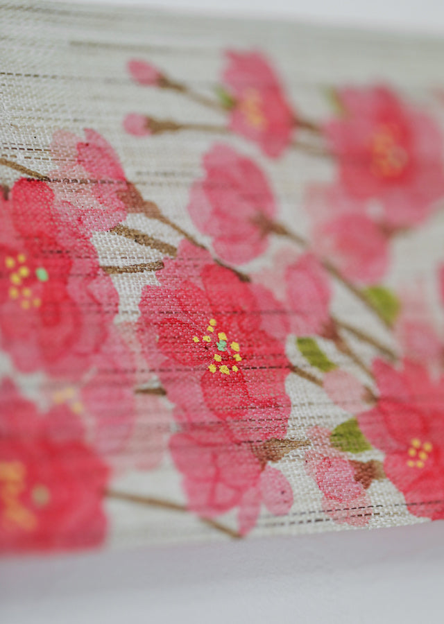 Hand-drawn and Hand-dyed Linen Japanese Narrow Tapestry - Weeping Cherry Blossom -, Kyoto Noren, Japanese wall hanging scroll
