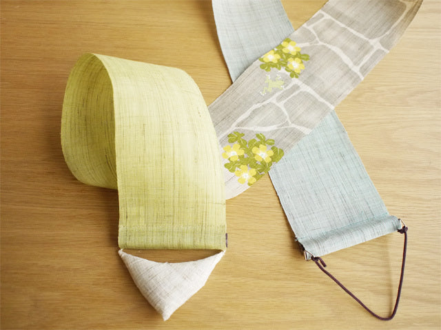Hand-dyed Linen Japanese Narrow Tapestry - Yellow Sorrel -, Kyoto Noren, Japanese wall hanging scroll