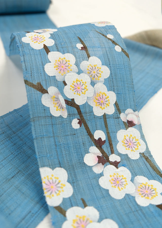 Hand-dyed Linen Japanese Narrow Tapestry - Japanese Apricot -, Kyoto Noren, Japanese wall hanging scroll