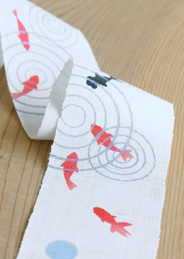 Hand-dyed Linen Japanese Narrow Tapestry - Goldfish -, Kyoto Noren, Japanese wall hanging scroll