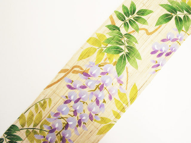 Hand-dyed Linen Japanese Narrow Tapestry - Wisteria -, Kyoto Noren, Japanese wall hanging scroll