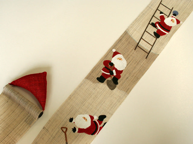Hand-dyed Linen Japanese Narrow Tapestry - Snowman -, Kyoto Noren, Japanese wall hanging scroll