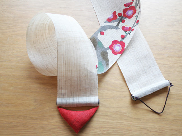Hand-dyed Linen Japanese Narrow Tapestry - Japanese Apricot -, Kyoto Noren, Japanese wall hanging scroll