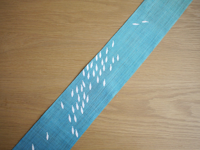 Hand-dyed Linen Japanese Narrow Tapestry - First Penguin -, Kyoto Noren, Japanese wall hanging scroll