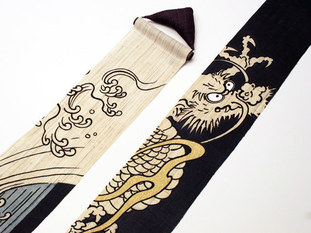 Hand-dyed Linen Japanese Narrow Tapestry - Dragon -, Kyoto Noren, Japanese wall hanging scroll