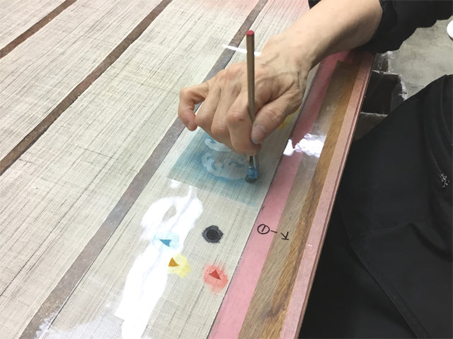 Hand-dyed Linen Japanese Narrow Tapestry - Hagoita (Japanese Battledore) and Sea Bream -, Kyoto Noren, Japanese wall hanging scroll