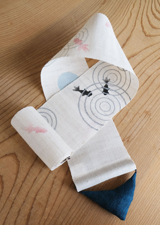 Hand-dyed Linen Japanese Narrow Tapestry - Goldfish -, Kyoto Noren, Japanese wall hanging scroll