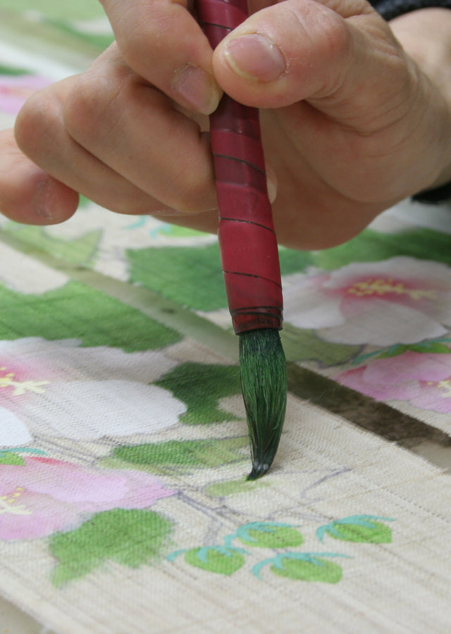 Hand-dyed Linen Japanese Narrow Tapestry - Hibiscus mutabilis cv. Versicolor -, Kyoto Noren, Japanese wall hanging scroll