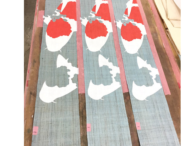 Hand-dyed Linen Japanese Narrow Tapestry - Japanese Koi Fish -, Kyoto Noren, Japanese wall hanging scroll