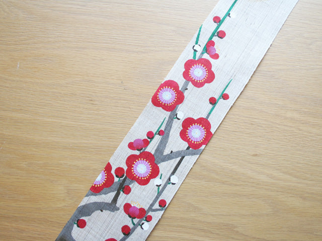 Hand-dyed Linen Japanese Narrow Tapestry - Japanese Apricot -, Kyoto Noren, Japanese wall hanging scroll
