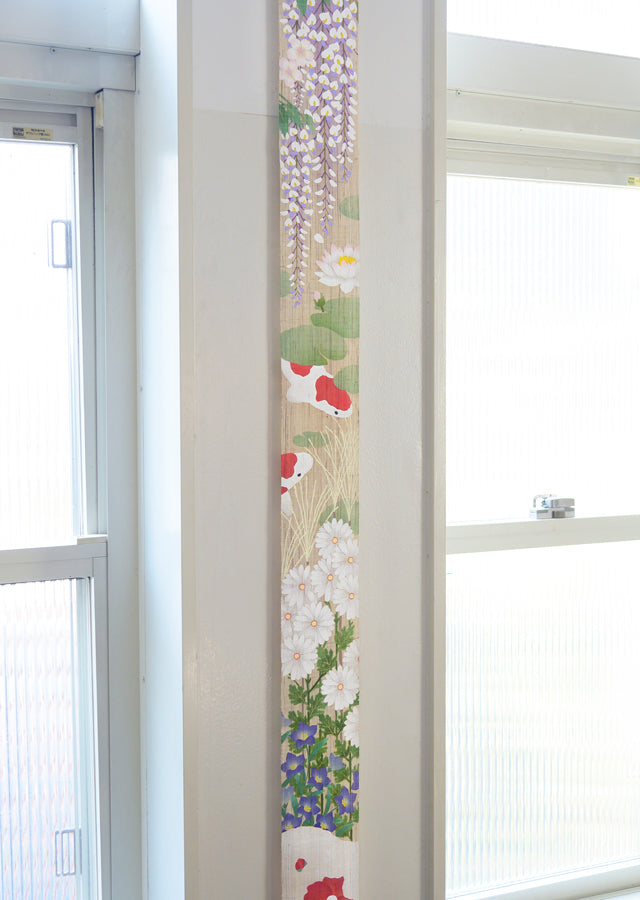 Hand-dyed Linen Japanese Narrow Tapestry with Yuzen Dyeing Technique - Four Seasons -, Kyoto Noren, Japanese wall hanging scroll