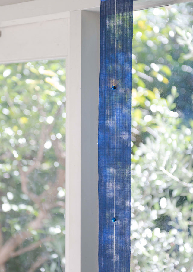 Hand-dyed Linen Japanese Narrow Tapestry with Hotaru Glass - Azure Color Glass -, Kyoto Noren, Japanese wall hanging scroll