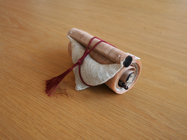 Hand-dyed Linen Japanese Narrow Tapestry - Peach Blossom -, Kyoto Noren, Japanese wall hanging scroll