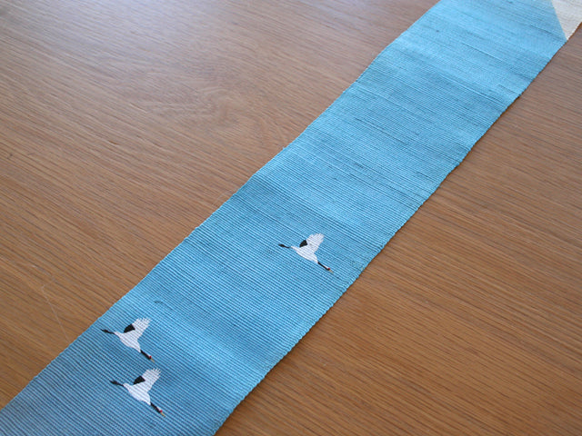Hand-dyed Linen Japanese Narrow Tapestry - Blue Mt. Fuji -, Kyoto Noren, Japanese wall hanging scroll