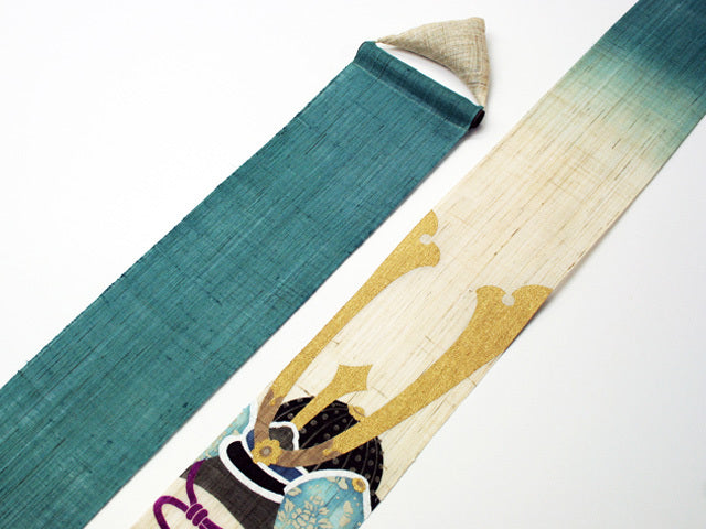 Hand-dyed Linen Japanese Narrow Tapestry - Kabuto(Samurai helmet) -, Kyoto Noren, Japanese wall hanging scroll