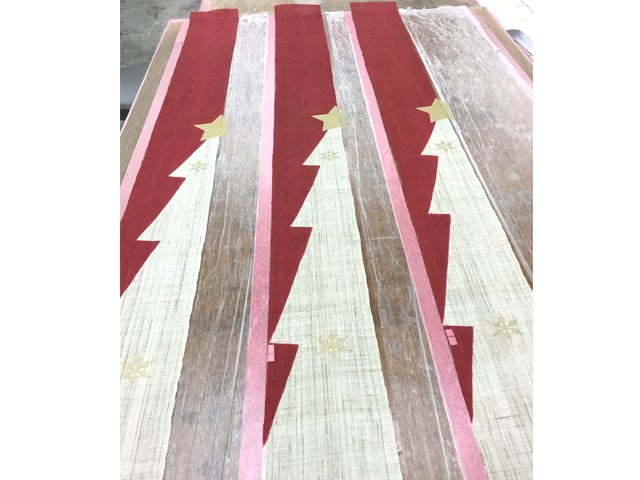 Hand-dyed Linen Japanese Narrow Tapestry - Christmas Tree -, Kyoto Noren, Japanese wall hanging scroll