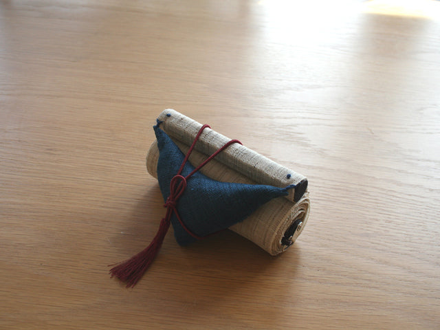 Hand-dyed Linen Japanese Narrow Tapestry - Clematis Patens -, Kyoto Noren, Japanese wall hanging scroll