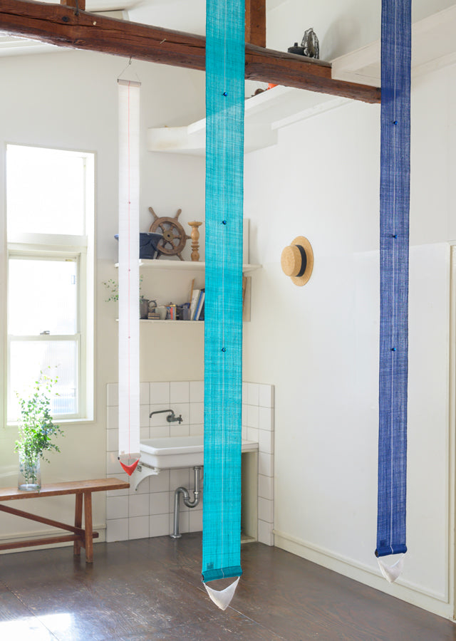 Hand-dyed Linen Japanese Narrow Tapestry with Hotaru Glass - Azure Color Glass -, Kyoto Noren, Japanese wall hanging scroll