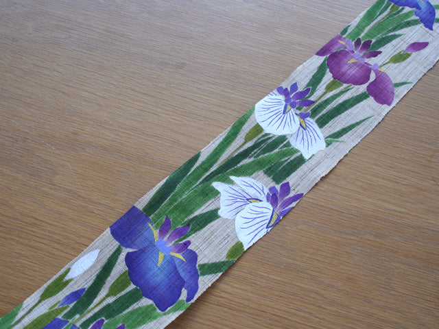 Hand-dyed Linen Japanese Narrow Tapestry - Iris -, Kyoto Noren, Japanese wall hanging scroll
