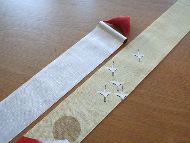 Hand-dyed Linen Japanese Narrow Tapestry - Red Mt. Fuji -, Kyoto Noren, Japanese wall hanging scroll