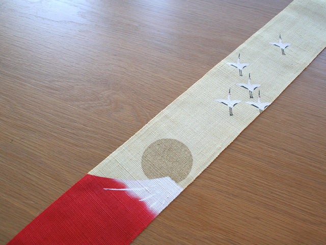 Hand-dyed Linen Japanese Narrow Tapestry - Red Mt. Fuji -, Kyoto Noren, Japanese wall hanging scroll