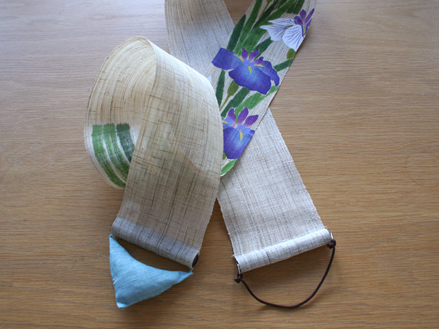 Hand-dyed Linen Japanese Narrow Tapestry - Iris -, Kyoto Noren, Japanese wall hanging scroll