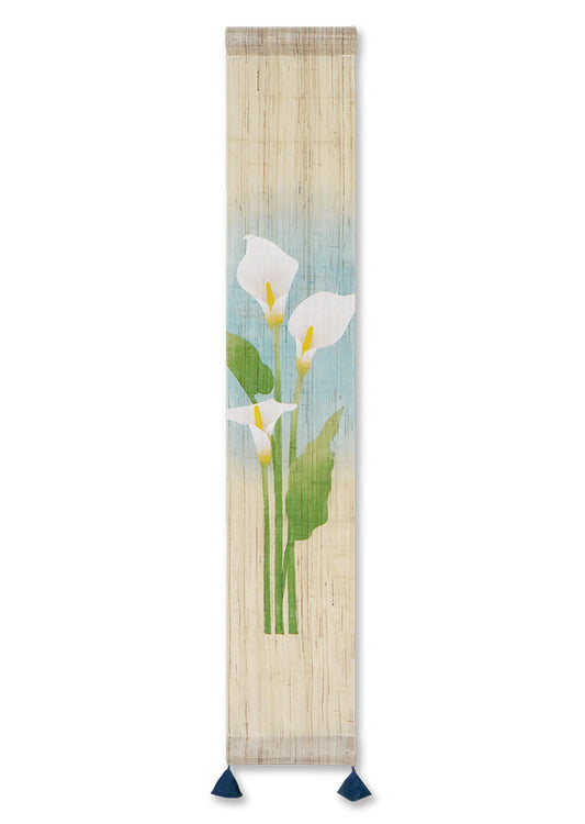 Hand-dyed Linen Japanese Small Tapestry - Calla Lily -, Kyoto Noren, Japanese wall hanging scroll