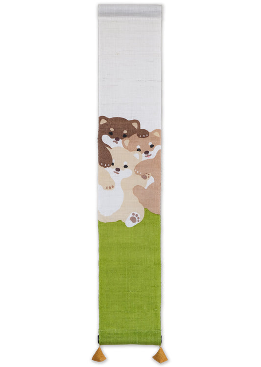 Hand-dyed Linen Japanese Small Tapestry - Japanese Shiba Inu -, Kyoto Noren, Japanese wall hanging scroll