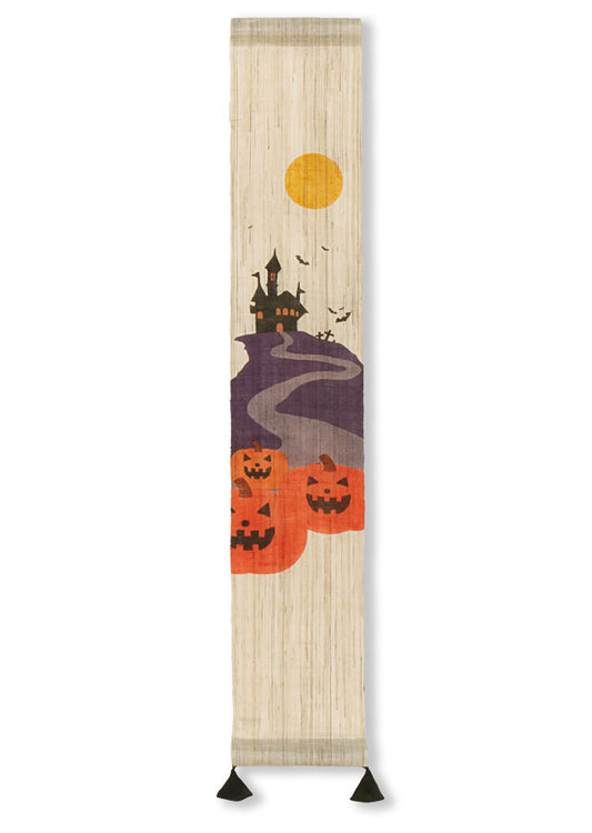 Hand-dyed Linen Japanese Small Tapestry - Trick or Treat -, Kyoto Noren, Japanese wall hanging scroll