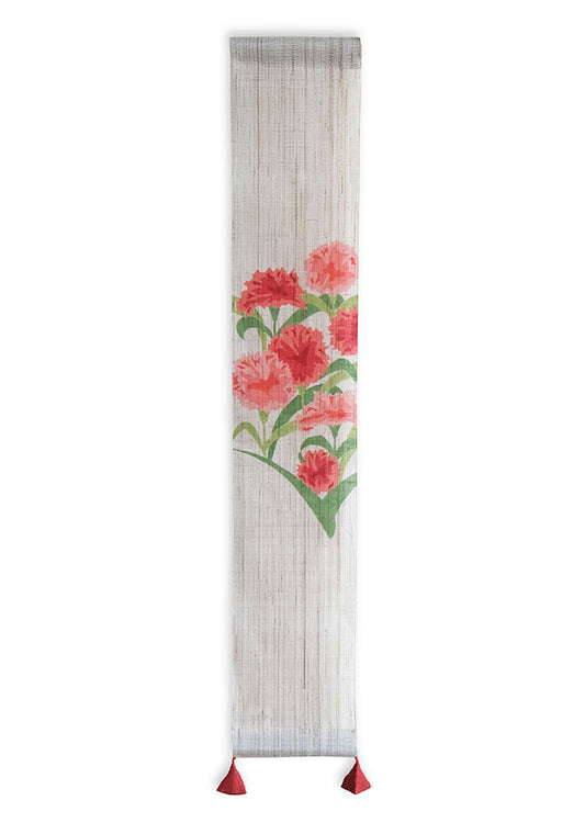 Hand-dyed Linen Japanese Small Tapestry - Carnation -, Kyoto Noren, Japanese wall hanging scroll