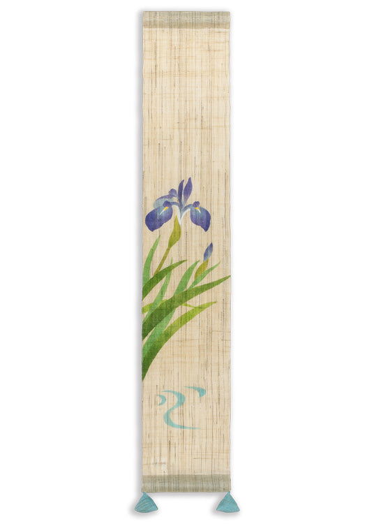 Hand-dyed Linen Japanese Small Tapestry - Iris -, Kyoto Noren, Japanese wall hanging scroll