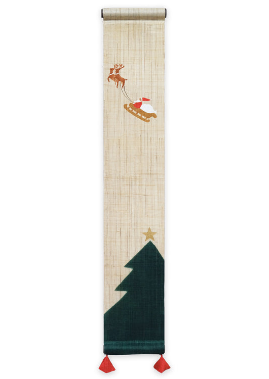 Hand-dyed Linen Japanese Small Tapestry - Santa Claus -, Kyoto Noren, Japanese wall hanging scroll