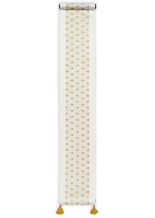 Hand-dyed Linen Japanese Small Tapestry - Asanoha (Hemp Leaf) Pattern / Gold -, Kyoto Noren, Japanese wall hanging scroll