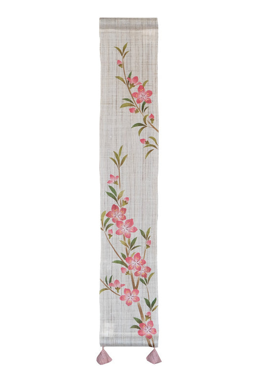 Hand-dyed Linen Japanese Small Tapestry - Peach Blossom -, Kyoto Noren, Japanese wall hanging scroll