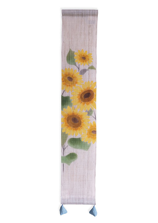 Hand-dyed Linen Japanese Small Tapestry - Sunflower -, Kyoto Noren, Japanese wall hanging scroll