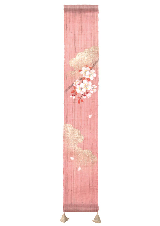 Hand-dyed Linen Japanese Small Tapestry - Cherry Blossom -, Kyoto Noren, Japanese wall hanging scroll