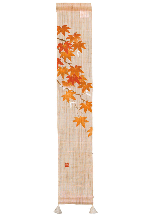 Hand-dyed Linen Japanese Small Tapestry - Autumn Leaves -, Kyoto Noren, Japanese wall hanging scroll