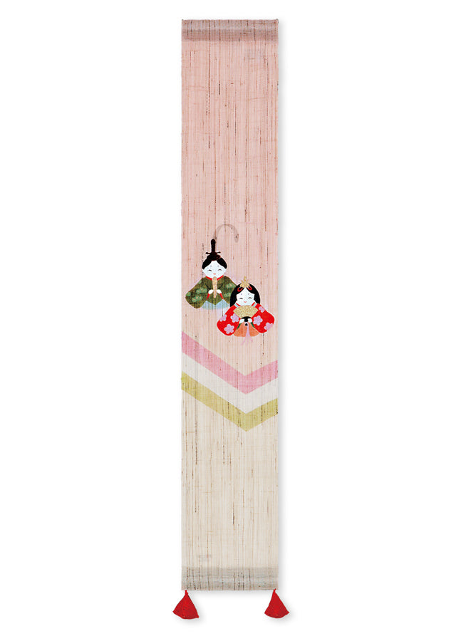Hand-dyed Linen Japanese Small Tapestry - Odairi-sama and Ohina-sama (emperor and empress) -, Kyoto Noren, Japanese wall hanging scroll