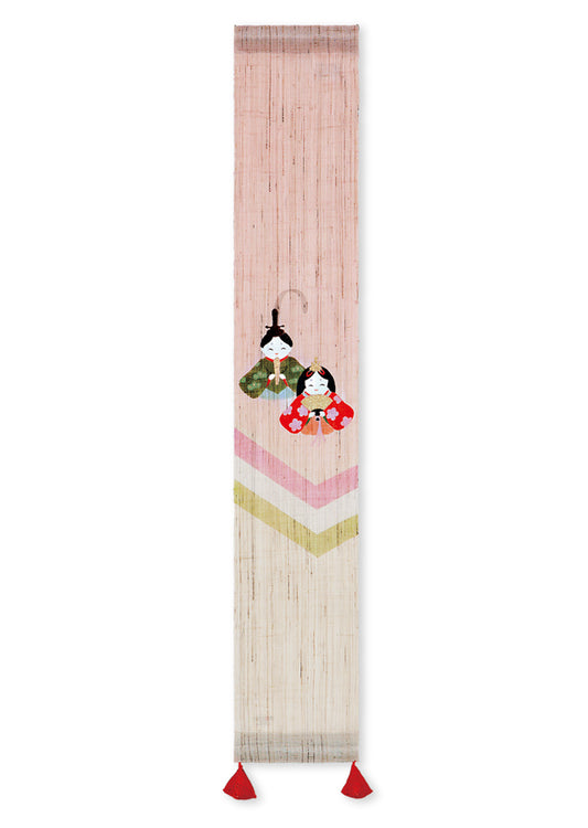 Hand-dyed Linen Japanese Small Tapestry - Odairi-sama and Ohina-sama (emperor and empress) -, Kyoto Noren, Japanese wall hanging scroll