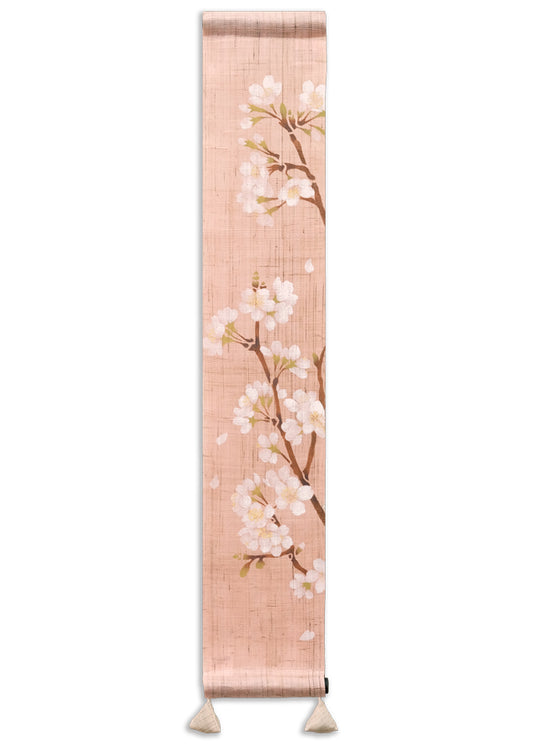 Hand-dyed Linen Japanese Small Tapestry - Cherry Blossom -, Kyoto Noren, Japanese wall hanging scroll