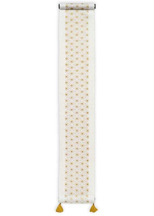 Hand-dyed Linen Japanese Small Tapestry - Asanoha (Hemp Leaf) Pattern / Gold -, Kyoto Noren, Japanese wall hanging scroll