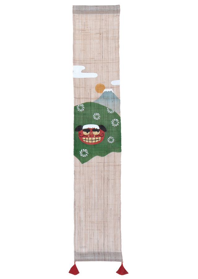Hand-dyed Linen Japanese Small Tapestry - Shishimai (Japanese lion dance) -, Kyoto Noren, Japanese wall hanging scroll