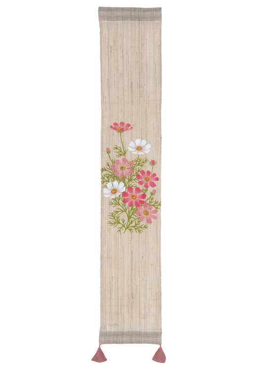 Hand-dyed Linen Japanese Small Tapestry - Cosmos -, Kyoto Noren, Japanese wall hanging scroll