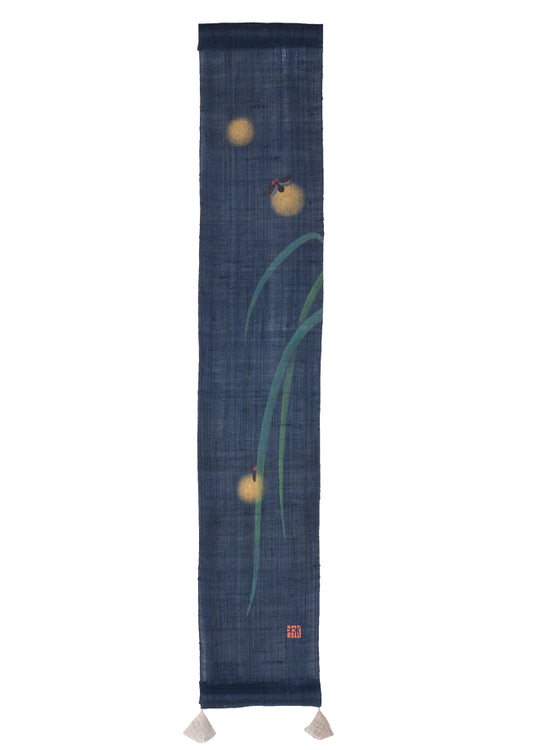 Hand-dyed Linen Japanese Small Tapestry - Firefly -, Kyoto Noren, Japanese wall hanging scroll