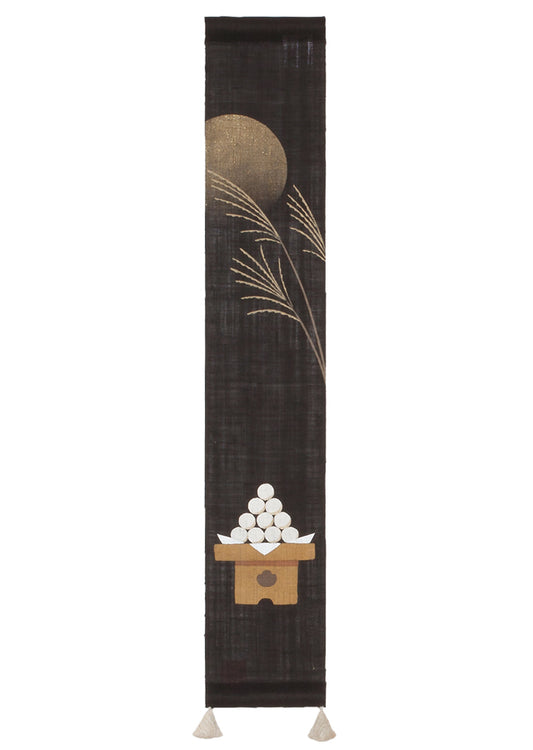 Hand-dyed Linen Japanese Small Tapestry - Tsukimi (Moon Viewing) -, Kyoto Noren, Japanese wall hanging scroll