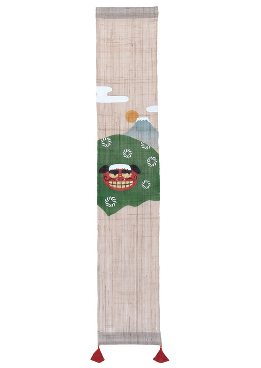 Hand-dyed Linen Japanese Small Tapestry - Shishimai (Japanese lion dance) -, Kyoto Noren, Japanese wall hanging scroll