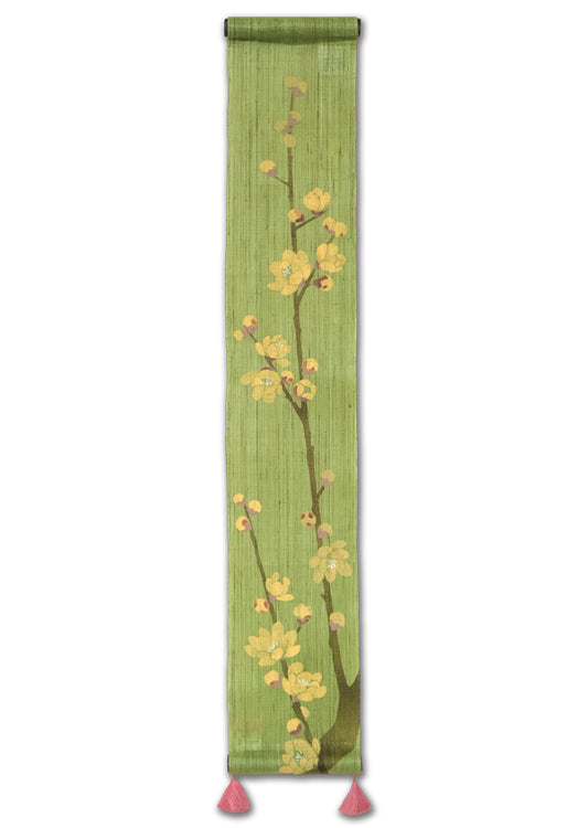 Hand-dyed Linen Japanese Small Tapestry - Wintersweet -, Kyoto Noren, Japanese wall hanging scroll