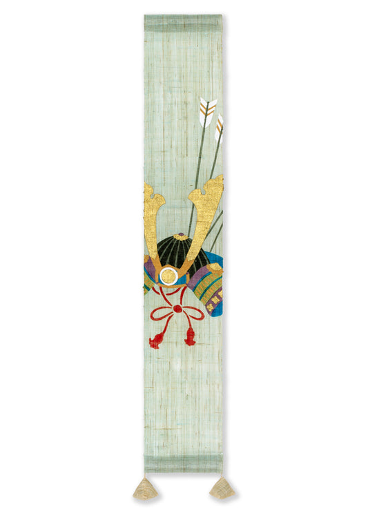 Hand-dyed Linen Japanese Small Tapestry - Kabuto (Samurai helmet) -, Kyoto Noren, Japanese wall hanging scroll