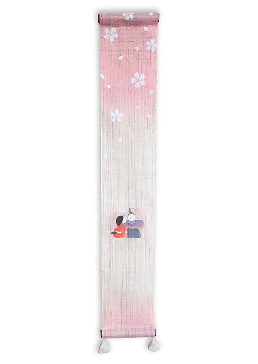 Hand-dyed Linen Japanese Small Tapestry - Odairi-sama and Ohina-sama (emperor and empress) -, Kyoto Noren, Japanese wall hanging scroll