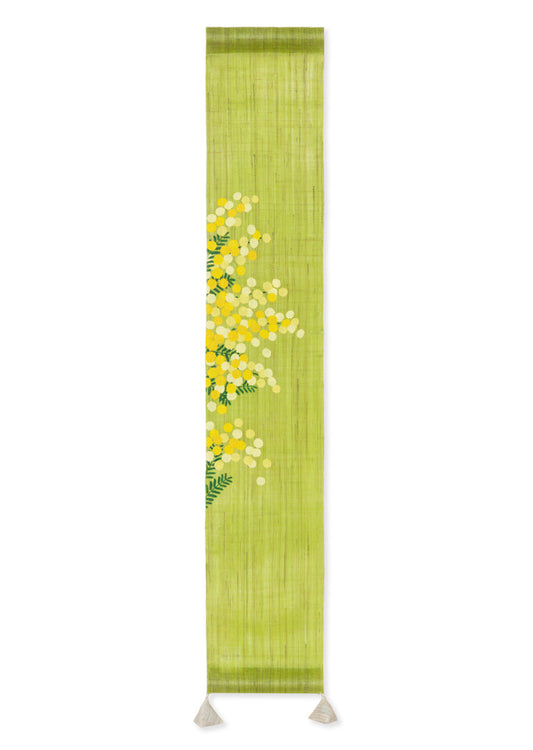 Hand-dyed Linen Japanese Small Tapestry - Mimosa -, Kyoto Noren, Japanese wall hanging scroll